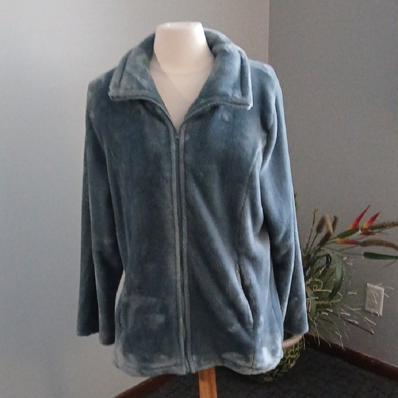 Serra Jackets & Blazers - Serra Women's Soft Blue Teddy Jacket